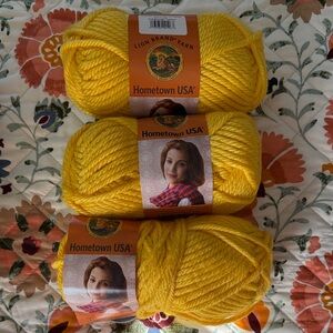 Lion Brand Yarn Yellow Homespun 2 Full + 1 Partial Skeins